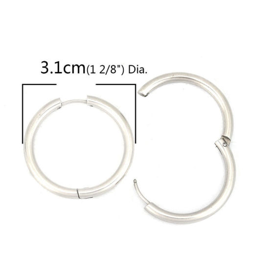 Image de Boucles d'Oreilles Créole Anneaux en 304 Acier Inoxydable Argent Mat Rond 17mm Dia., Epaisseur de Fil: (19 gauge), 2 Pcs