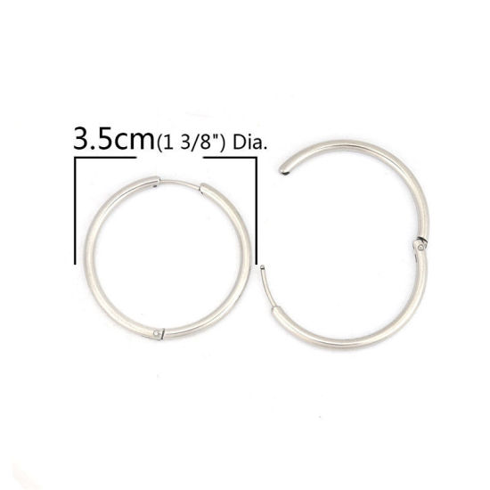 Image de Boucles d'Oreilles Créole Anneaux en 304 Acier Inoxydable Argent Mat Rond 17mm Dia., Epaisseur de Fil: (19 gauge), 2 Pcs