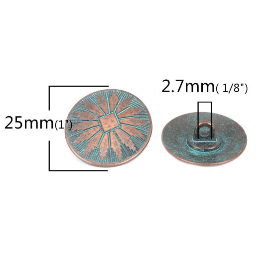 Image de 10 Pcs Bouton de Haute Couture en Alliage de Zinc Cuivre Rouge Antique Bleu-Vert Ovale Finition Patinée Effet Vert-de-Gris 25mm x 22mm