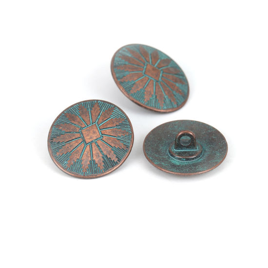 Image de 10 Pcs Bouton de Haute Couture en Alliage de Zinc Cuivre Rouge Antique Bleu-Vert Ovale Finition Patinée Effet Vert-de-Gris 25mm x 22mm