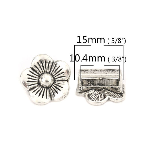 Imagen de Zamak Cuentas Flor Plata Antigua Aprox 15mm x 14mm, Agujero:Aprox 10.4mm x 2.5mm 50 Unidades