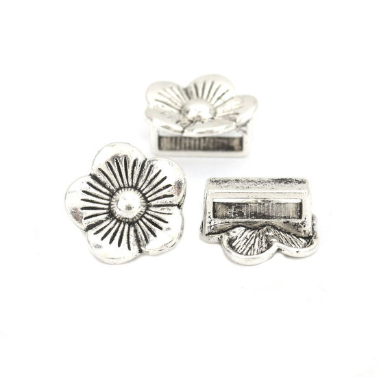Imagen de Zamak Cuentas Flor Plata Antigua Aprox 15mm x 14mm, Agujero:Aprox 10.4mm x 2.5mm 50 Unidades