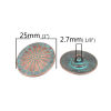 Picture of 10 PCs Zinc Based Alloy Metal Sewing Shank Buttons Antique Copper Green Blue Oval Patina Finish Verdigris Effect 25mm x 22mm