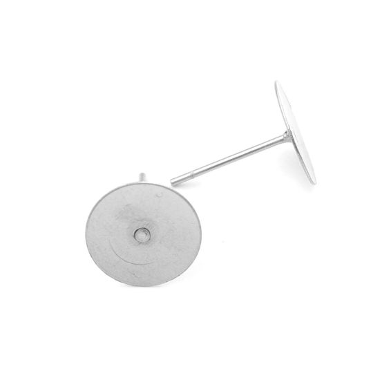 Image de Boucles d'Oreilles Puces en 304 Acier Inoxydable Rond Argent Mat Coller sur (Adapté à 10mm Dia ) 10mm Dia., Epaisseur de Fil: (21 gauge), 50 Pcs