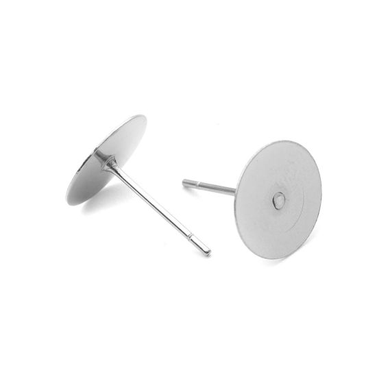 Image de Boucles d'Oreilles Puces en 304 Acier Inoxydable Rond Argent Mat Coller sur (Adapté à 10mm Dia ) 10mm Dia., Epaisseur de Fil: (21 gauge), 50 Pcs