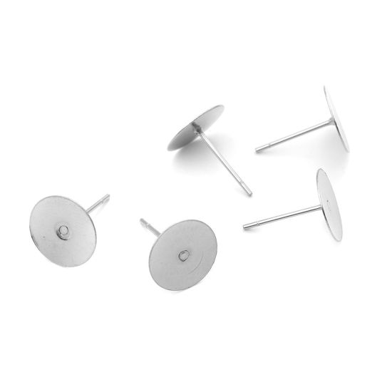 Image de Boucles d'Oreilles Puces en 304 Acier Inoxydable Rond Argent Mat Coller sur (Adapté à 10mm Dia ) 10mm Dia., Epaisseur de Fil: (21 gauge), 50 Pcs