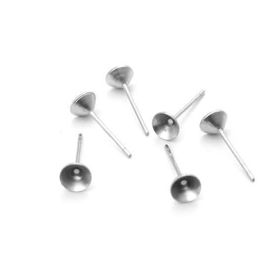 Image de Boucles d'Oreilles Puces en 304 Acier Inoxydable Rond Argent Mat (Apparié à Strass SS20 Dos en Pointe ) 5mm Dia., Epaisseur de Fil: (21 gauge), 50 Pcs