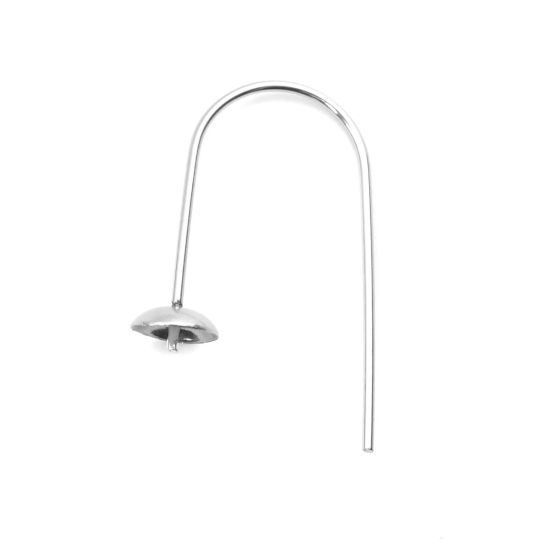 Picture of 304 Stainless Steel Ear Wire Hooks Earring Findings n-shape Silver Tone W/ Loop 26mm x 15mm, Post/ Wire Size: (21 gauge), 4 PCs