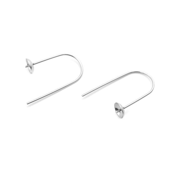 Picture of 304 Stainless Steel Ear Wire Hooks Earring Findings n-shape Silver Tone W/ Loop 26mm x 15mm, Post/ Wire Size: (21 gauge), 4 PCs