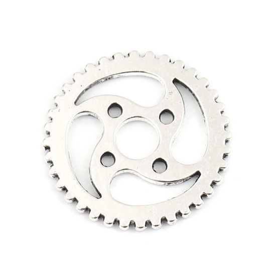 Picture of Zinc Based Alloy Connectors Gear Antique Silver Color 22mm x 22mm, 40 PCs