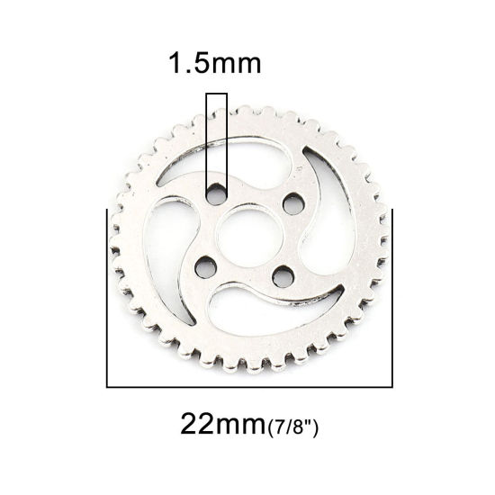 Picture of Zinc Based Alloy Connectors Gear Antique Silver Color 22mm x 22mm, 40 PCs