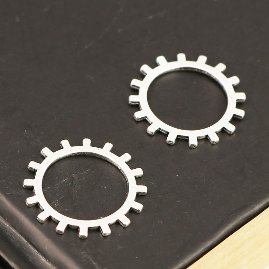 Picture of Zinc Based Alloy Connectors Sun Silver Tone Hollow 19mm x 19mm, 130 PCs