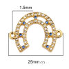 Picture of Zinc Based Alloy Connectors Luck Horseshoe 18K Real Gold Plated White & Blue Hollow Clear & Blue Rhinestone 25mm x 20mm, 5 PCs