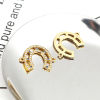 Picture of Zinc Based Alloy Connectors Luck Horseshoe 18K Real Gold Plated White & Blue Hollow Clear & Blue Rhinestone 25mm x 20mm, 5 PCs