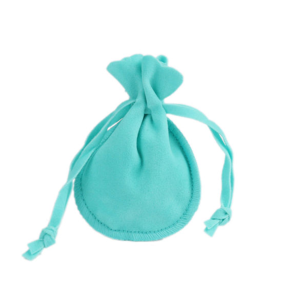 Image de Sachet avec Cordon de Serrage en Velvet Forme Calebasse Bleu Lac Clair 9cm x 6.5cm, 5 Pcs