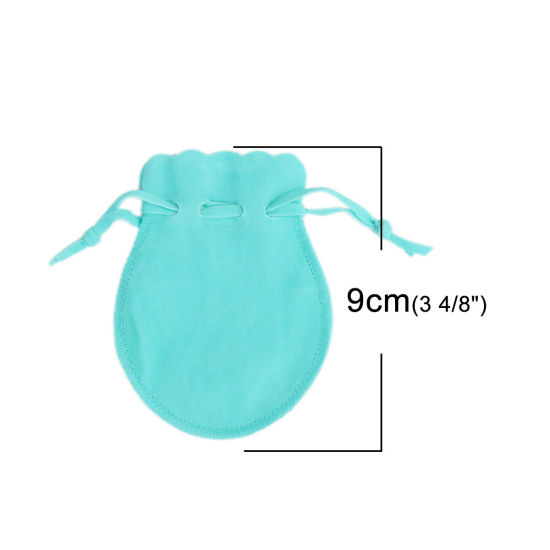 Image de Sachet avec Cordon de Serrage en Velvet Forme Calebasse Bleu Lac Clair 9cm x 6.5cm, 5 Pcs