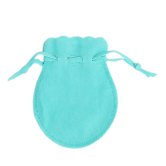 Image de Sachet avec Cordon de Serrage en Velvet Forme Calebasse Bleu Lac Clair 9cm x 6.5cm, 5 Pcs