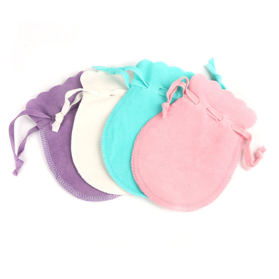 Image de Sachet avec Cordon de Serrage en Velvet Forme Calebasse Bleu Lac Clair 9cm x 6.5cm, 5 Pcs