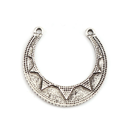 Picture of Zinc Based Alloy Connectors U-shaped Antique Silver Color Carved Pattern 29mm x 29mm, 10 PCs