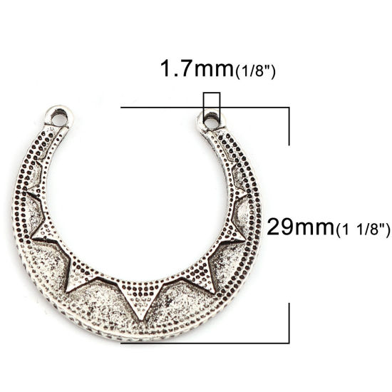 Picture of Zinc Based Alloy Connectors U-shaped Antique Silver Color Carved Pattern 29mm x 29mm, 10 PCs