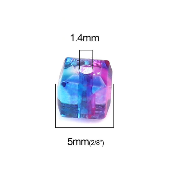 Immagine di Vetro Perline Quadrato Blu & Fucsia Doppio Colore Sezione Circa 5mm x 5mm, Foro: Circa 1.4mm, 100 Pz