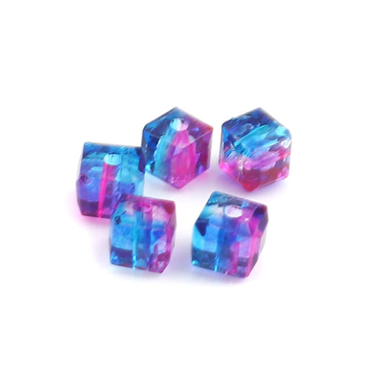 Immagine di Vetro Perline Quadrato Blu & Fucsia Doppio Colore Sezione Circa 5mm x 5mm, Foro: Circa 1.4mm, 100 Pz