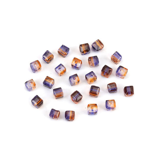 Immagine di Vetro Perline Quadrato Viola & Marrone Doppio Colore Sezione Circa 5mm x 5mm, Foro: Circa 1.4mm, 100 Pz