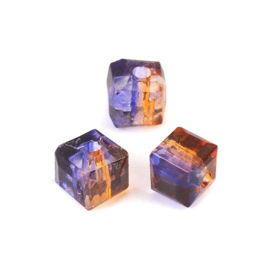 Immagine di Vetro Perline Quadrato Viola & Marrone Doppio Colore Sezione Circa 5mm x 5mm, Foro: Circa 1.4mm, 100 Pz