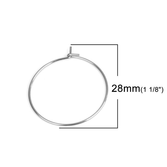 316ステンレス鋼 フープピアス 環状 シルバートーン 28mm x 25mm、 ワイヤーサイズ: （21号）、 50 個 の画像