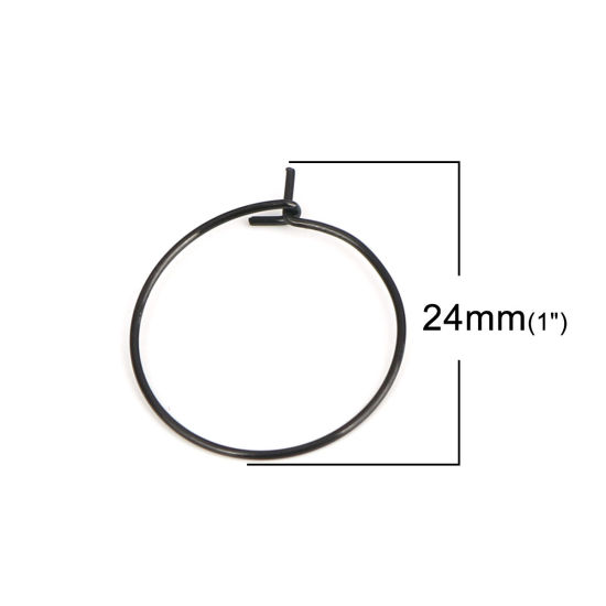 316ステンレス鋼 フープピアス 環状 黒 24mm x 20mm、 ワイヤーサイズ: （21号）、 10 個 の画像