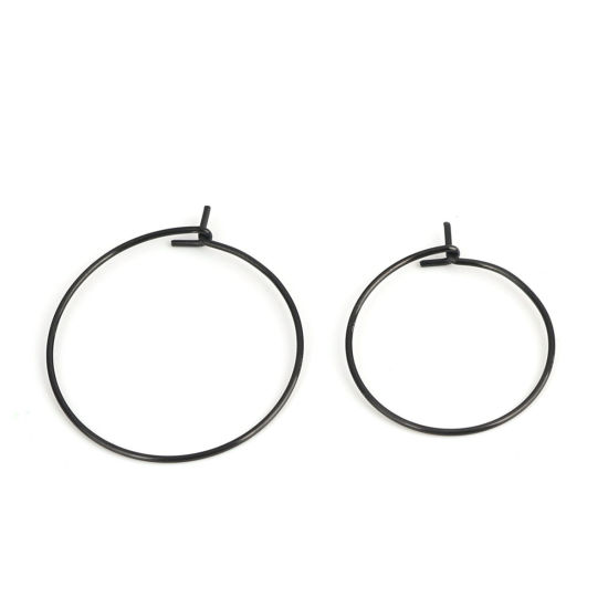 316ステンレス鋼 フープピアス 環状 黒 24mm x 20mm、 ワイヤーサイズ: （21号）、 10 個 の画像