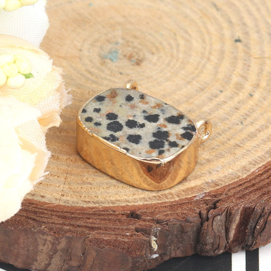 Image de Connecteurs en Pierre ( Naturel ) Ovale Doré Noir & Kaki Tachetures 19mm x 16mm, 1 Pièce
