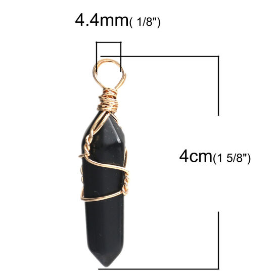(グレードB) クリスタル ( 天然 ) ペンダント 金メッキ ライトブラック 幾何学 線に包まれた 4cm x 1.1cm、 1 個 の画像