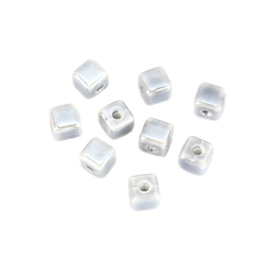 Immagine di Ceramica Diatanziale Perline Cubo Grigio Circa 8mm x 8mm, Foro: Circa 2.4mm, 30 Pz