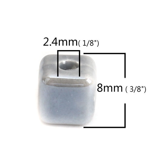 Immagine di Ceramica Diatanziale Perline Cubo Grigio Circa 8mm x 8mm, Foro: Circa 2.4mm, 30 Pz