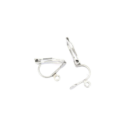 Picture of 304 Stainless Steel Ear Clips Earrings Triangle Silver Tone W/ Loop 12mm x 6mm, 10 PCs