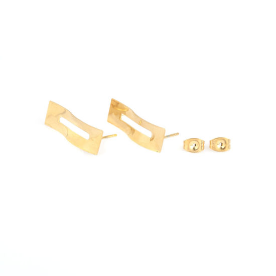 Picture of 304 Stainless Steel Ear Post Stud Earrings Rectangle Gold Plated W/ Loop 24mm x 8mm, Post/ Wire Size: (21 gauge), 6 PCs