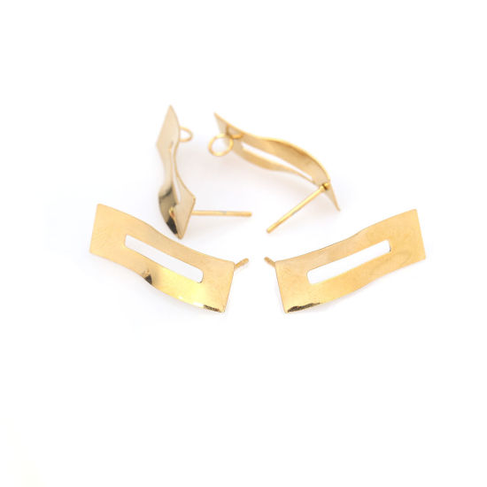 Picture of 304 Stainless Steel Ear Post Stud Earrings Rectangle Gold Plated W/ Loop 24mm x 8mm, Post/ Wire Size: (21 gauge), 6 PCs