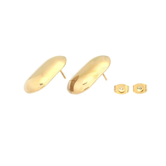 Picture of 304 Stainless Steel Ear Post Stud Earrings Oval Gold Plated W/ Loop 24mm x 14mm, Post/ Wire Size: (21 gauge), 6 PCs