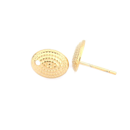 Picture of 304 Stainless Steel Ear Post Stud Earrings Oval Gold Plated Dot W/ Loop 10mm x 7mm, Post/ Wire Size: (21 gauge), 6 PCs