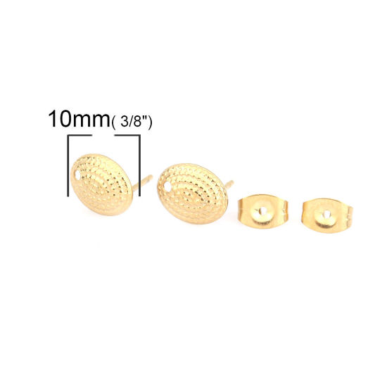 Picture of 304 Stainless Steel Ear Post Stud Earrings Oval Gold Plated Dot W/ Loop 10mm x 7mm, Post/ Wire Size: (21 gauge), 6 PCs