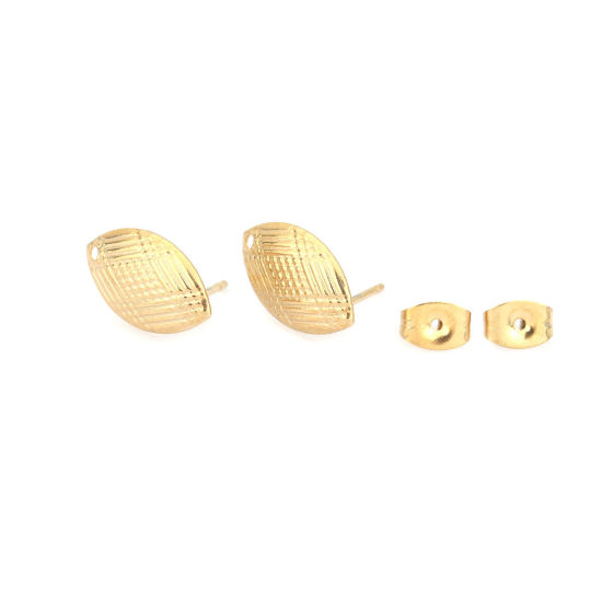 Picture of 304 Stainless Steel Ear Post Stud Earrings Marquise Gold Plated W/ Loop 15mm x 9mm, Post/ Wire Size: (21 gauge), 6 PCs