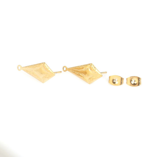 Picture of 304 Stainless Steel Ear Post Stud Earrings Geometric Gold Plated Carved Pattern W/ Loop 22mm x 9mm, Post/ Wire Size: (21 gauge), 6 PCs