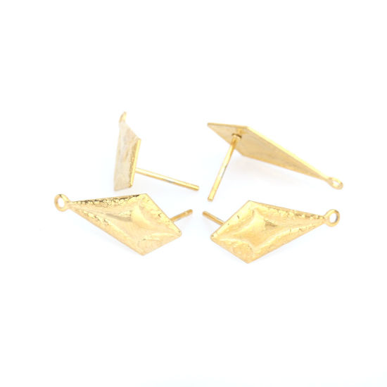 Picture of 304 Stainless Steel Ear Post Stud Earrings Geometric Gold Plated Carved Pattern W/ Loop 22mm x 9mm, Post/ Wire Size: (21 gauge), 6 PCs