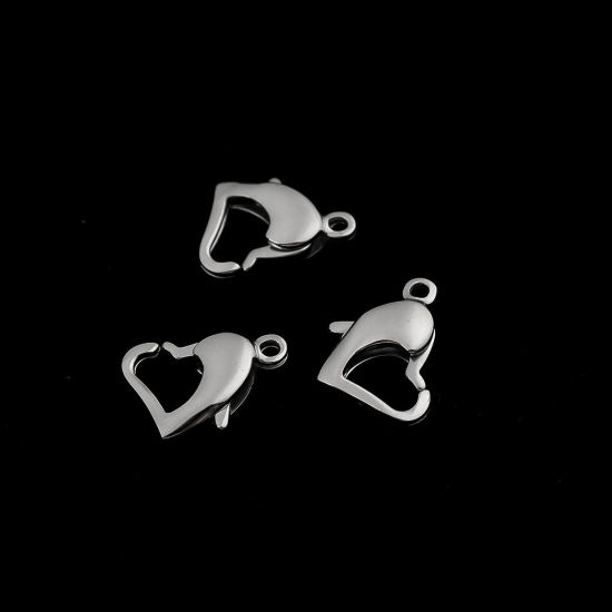 304ステンレス鋼 カニカン ハート シルバートーン 13mm x 11mm、 20 個 の画像