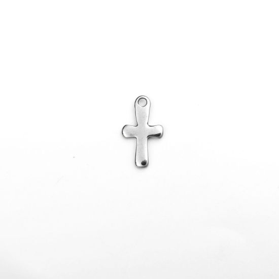 304ステンレス鋼 宗教 チャーム クロス シルバートーン 12mm x 7mm、 100 個 の画像
