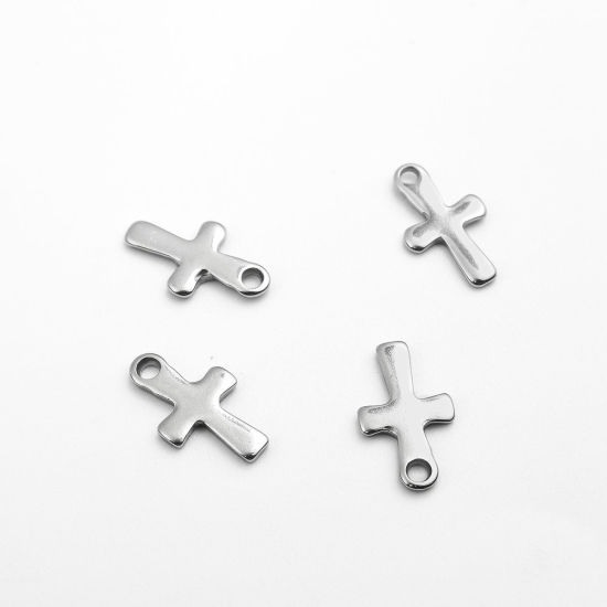304ステンレス鋼 宗教 チャーム クロス シルバートーン 12mm x 7mm、 100 個 の画像