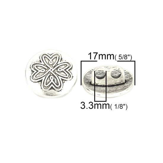 亜鉛合金 裏穴ボタン 2つ穴 円形 銀古美 花 柄 17mm 直径、 25 個 の画像
