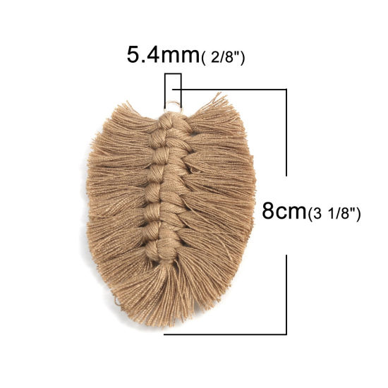 Image de Pendentifs Franges en Polyester Feuille Kaki Tissé 8cm x 6cm, 2 Pcs