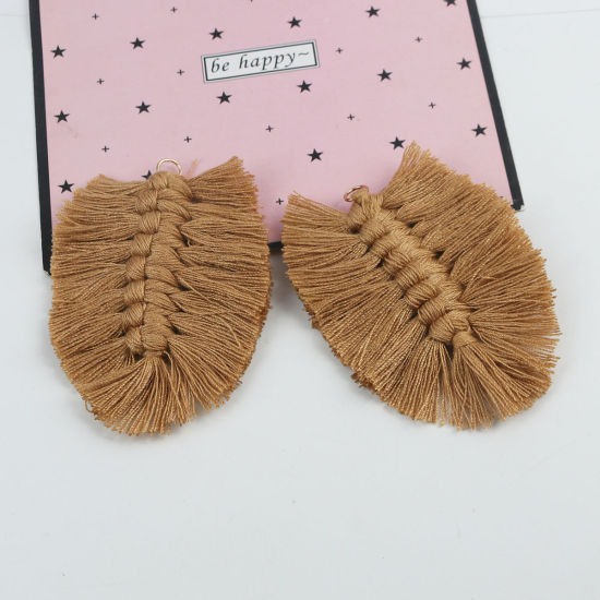 Image de Pendentifs Franges en Polyester Feuille Kaki Tissé 8cm x 6cm, 2 Pcs